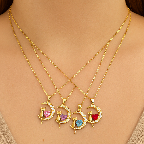 Collar Gatito Lunar🌙| Bañado en Oro + Caja premium Gratis